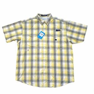 Columbia PFG Super Bonehead Shirt Mens L Yellow/Black Check Plaid  Button Up NWT
